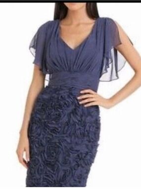 Elegant Navy Blue Floral Appliqué Cocktail Dress - Women's